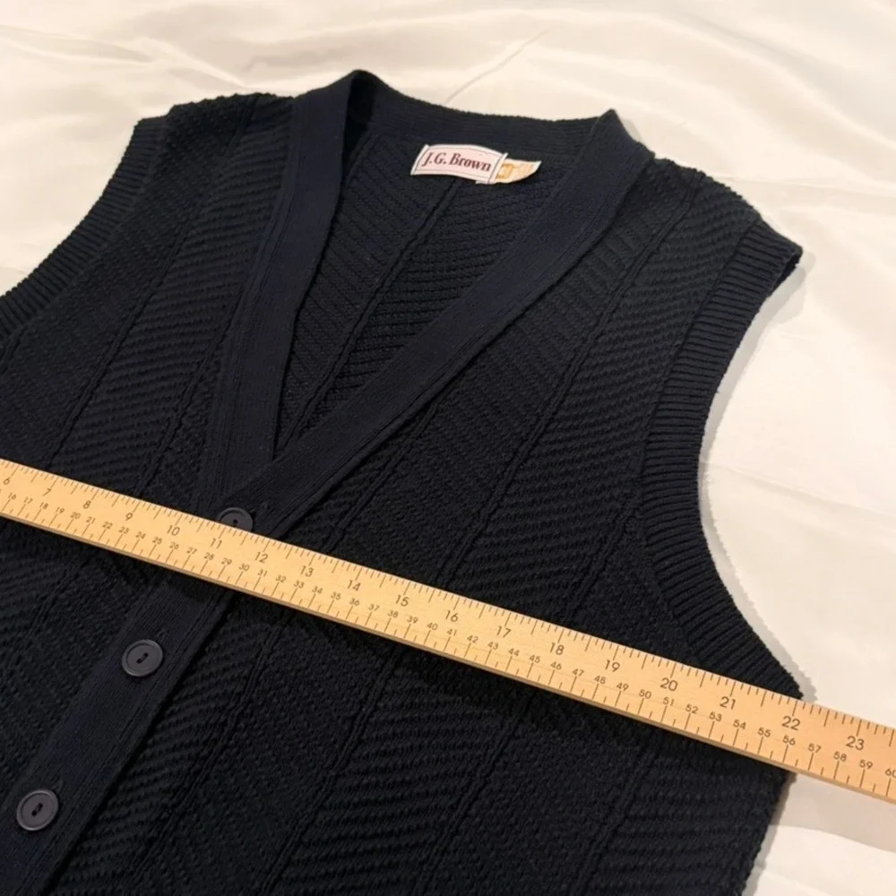 J.G. Brown Cardigan Vest Men M Navy Blue Cotton Knit Grandpacore Made in USA